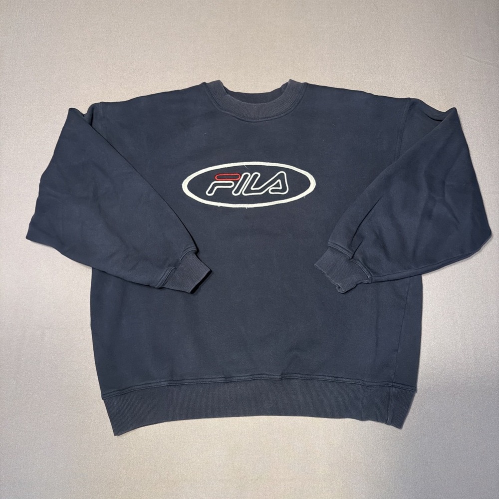 Vintage Fila Y2K Sweatshirt Navy Blue Size Large